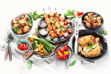 Grilled chicken meat meals on table