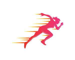 Fototapeta na wymiar Passionate Fast Sprint Female Runner Symbol In Isolated White Background