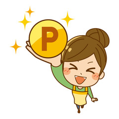 ポイントを掲げる主婦