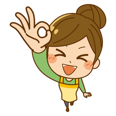 俯瞰でOKポーズをする主婦