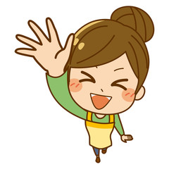 俯瞰で手を振る主婦