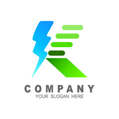 Thunder letter k logo design, letter k and lightning icon
