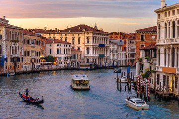 Fototapeta na wymiar View of Grand Canal from Bridge Ponte dell'Accademia on sunset. Venice. Italy