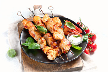 Grilled chicken on skewers