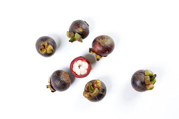 Mangosteen fruit on white background