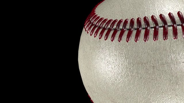 3D animation, rotating baseball ball in right side of screen.