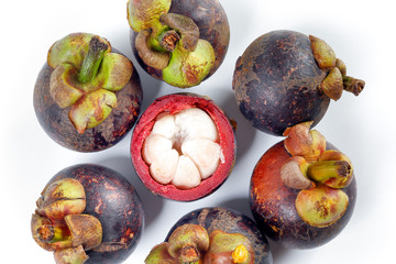 Mangosteen fruit on white background