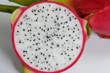 Dragon Fruit whole half slice on white background