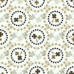 Seamless pattern with four leaf clover leaves on the white background