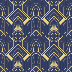 Abstract blauw art deco naadloos patroon