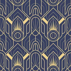 Tapeten Art deco Abstraktes blaues nahtloses Muster des Art Deco