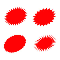Set of red retro blank starburst, sunburst badges. Vector illustration.