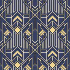 Foto op Plexiglas Blauw goud Vector abstracte art deco moderne geometrische tegels blauwe kleurenpatroon