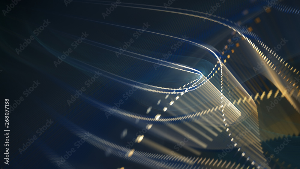 Fototapete Abstract background. 3d illustration. Fractal graphics composition of dots, waves and rays of light.
