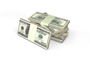 Stack of One Hundred Dollar Banknotes Render