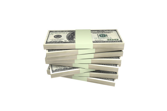 Stack of One Hundred Dollar Banknotes Render