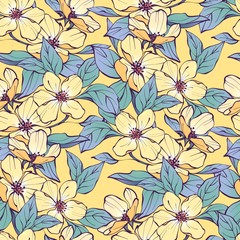 Obraz premium Seamless floral pattern with yellow flowers. Spring colorful background