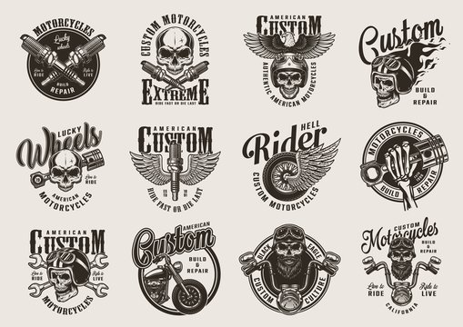 Vintage custom motorcycle badges