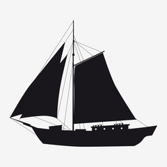 Icon sailboat, boat, yacht side view silhoutte. Vector isolated