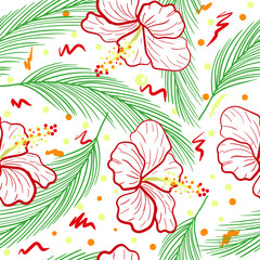 Seamless pattern whith red white hibiscus