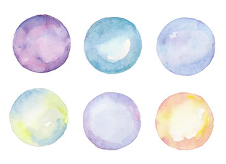 Watercolor collection of color bubbles. 