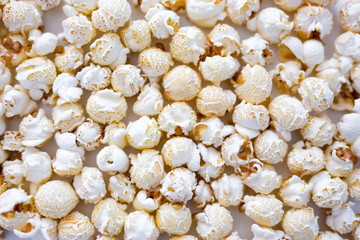 close up of crunchy salted popcorn