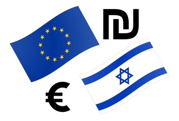 EURILS forex currency pair vector illustration. EU and Israel flag, with Euro and Shekel symbol.
