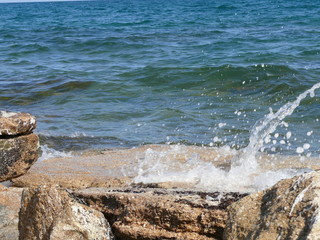waves crashing on rocks