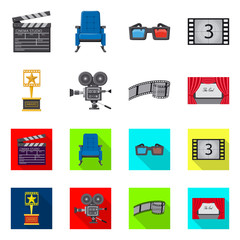 Vector illustration of television and filming sign. Set of television and viewing stock symbol for web.
