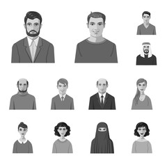 Isolated object of face and person icon. Collection of face and portrait stock vector illustration.