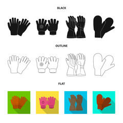 Vector design of glove and winter sign. Collection of glove and equipment stock vector illustration.