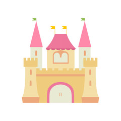 Cute Fairytale Medieval Castle Fortress, Colorful Fantasy Kingdom Cartoon Vector Illustration