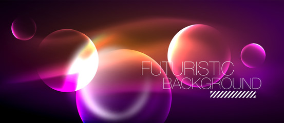 Blurred neon glowing round shapes, abstract circles and lights