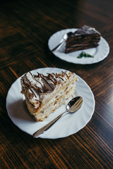 slices of chopped cake at the restaurant's showcase