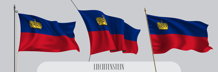 Set of Liechtenstein waving flag on isolated background vector illustration