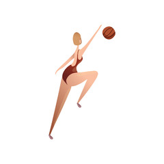 Fototapeta premium Woman playing basketball. Vector illustration on white background.