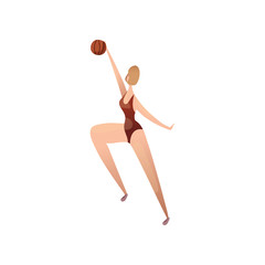 Woman basketball player jumping with the ball. Vector illustration on white background.