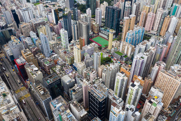 Top view of Hong Kong downtown city in Kowloon side