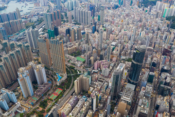 Fototapeta na wymiar Top view of Hong Kong downtown city in Kowloon side
