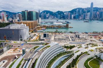 Drone fly over Hong Kong West Kowloon railway station