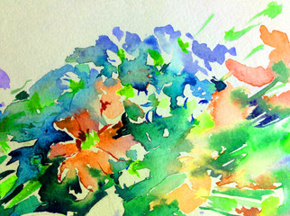 Abstract bright colored decorative background . Floral pattern handmade . Beautiful tender romantic spring bouquet of lily flowers , made in the technique of watercolors from nature.