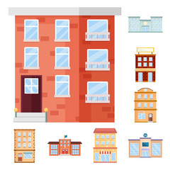 Isolated object of facade and building icon. Collection of facade and exterior stock vector illustration.