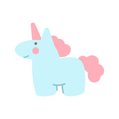 Isolated unicorn with pink cheeks in doodle style.