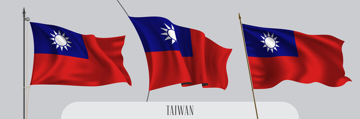 Set of Taiwan waving flag on isolated background vector illustration