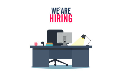 Fototapeta premium We're hiring. illustration background. - Vector Workplace with a computer in the office.