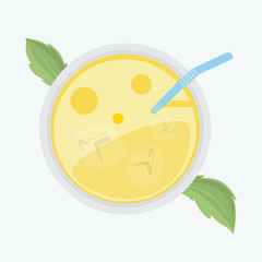 Lemonade in a glass with ice and mint - Vector illustration of a refreshing drink view on top