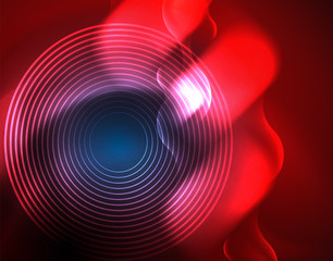 Neon glowing wave lines, blue hi-tech futuristic abstract background template