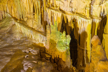 stalactites and stalagmites in Dirou Cave, Greece