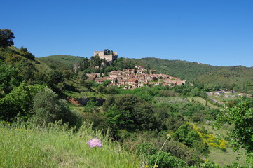 village et ch&acirc;teau m&eacute;di&eacute;val de castelnou en montagne en france