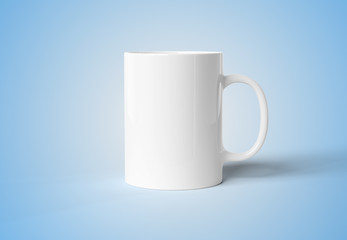 Blank mug mockup isolated on blue 3D rendering
